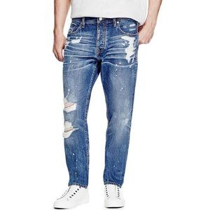 Guess Men's Originals 1981 Regular Tapered Jeans With Destroy Size 31